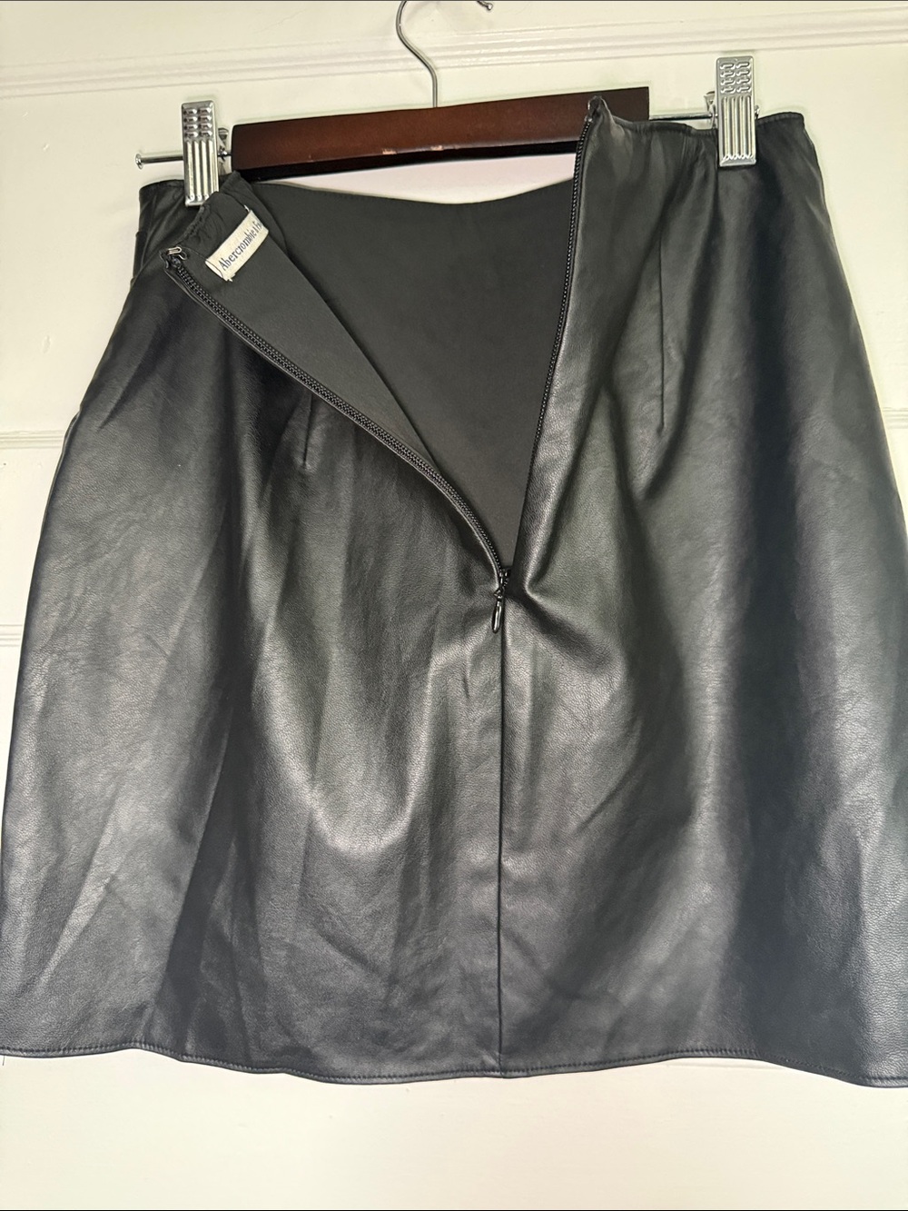 Abercrombie & Fitch Black Faux Leather Mini Skirt with Tulip Wrap Whimsigoth XS - Picture 7 of 9